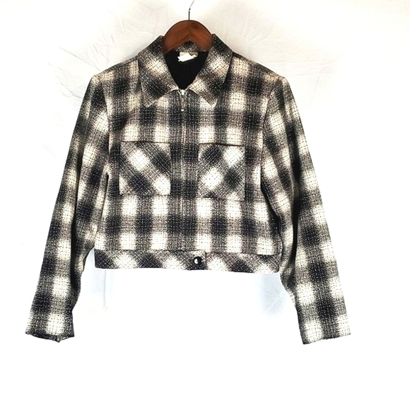 Vintage Black and Cream Plaid Cropped‎ Jacket - Picture 1 of 7